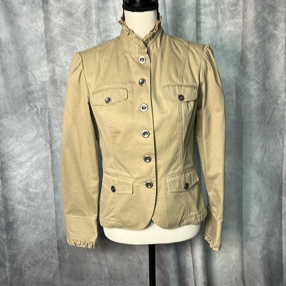 Eddie Bauer Khaki Ruffle Collar Safari Jacket with Ruffle Cuffs - MP - Picture 1 of 16